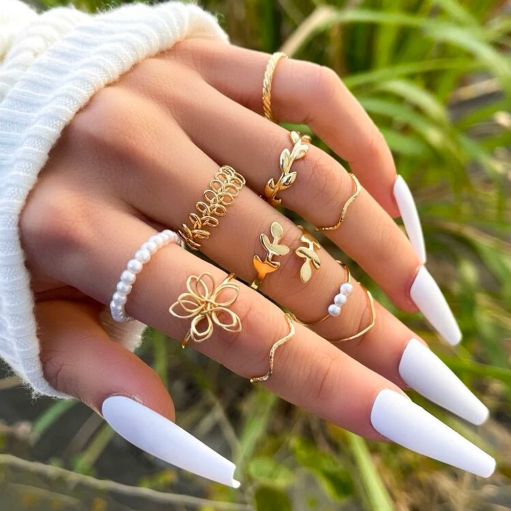 2/$10 NEW! Boho 10 Piece Ring Set Midi Crystal Boho Cute Flower Heart Pearl
